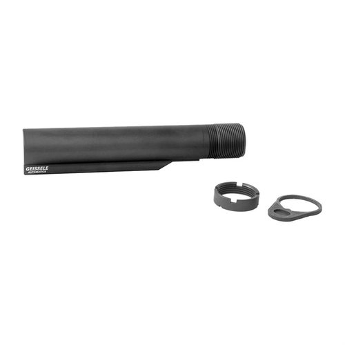 Le tube de buffer Geissele Mil-Spec en aluminium 7075-T6 est robuste, léger (3.7oz), avec 6 positions et inclus un castle nut et une plaque de fin.