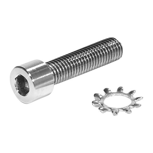 Découvre la vis de poignée de pistolet en titane Grade 5 de BADGER ORDNANCE, légère (0.8 oz), avec rondelle étoile incluse et finition naturelle.