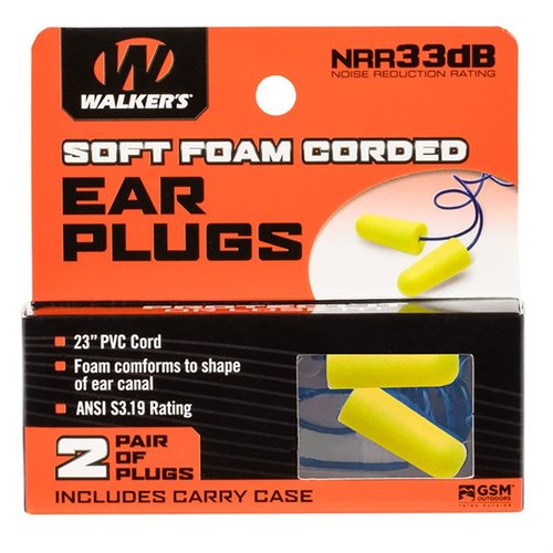 Les bouchons d'oreilles en mousse cordés de Walkers offrent une réduction de 32 décibels et sont toujours reliés, donc tu ne risques pas de les perdre!