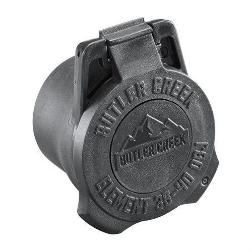 I tappi per obiettivi Butler Creek Element offrono robustezza e una manica multi-flex, con un disco stampabile per informazioni su vento ed elevazione.