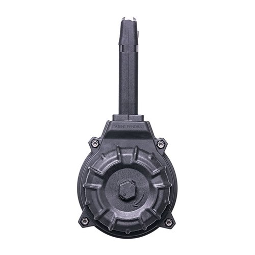 Caricatore a tamburo da 50 colpi per Glock® 17 e 19, realizzato in polimero DuPont® Zytel™, con molla in acciaio al cromo silicio, prodotto negli USA.