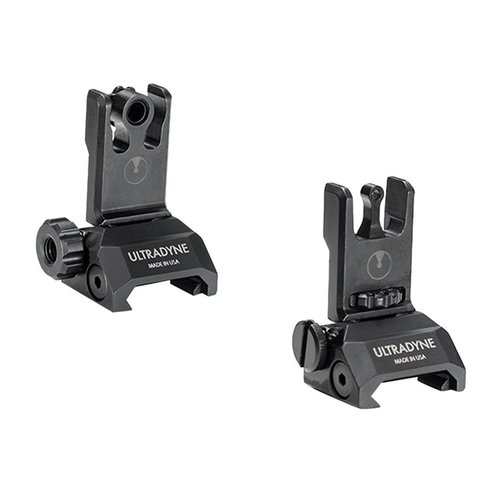 Il C2 Folding Front and Rear Sight Combo di Ultradyne offre regolazioni senza attrezzi, un sistema a doppia apertura e materiali durevoli per una precisione eccezionale.