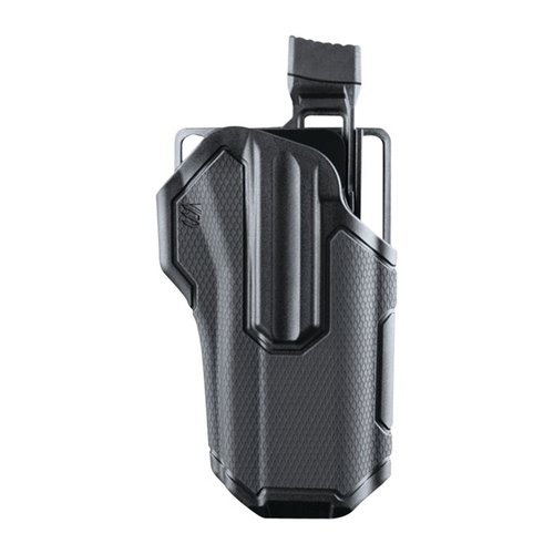 Le holster Blackhawk Omnivore s'adapte à plus de 150 pistolets semi-automatiques, offrant une rétention de niveau 2 et un accès rapide grâce à un système de déverrouillage intuitif.