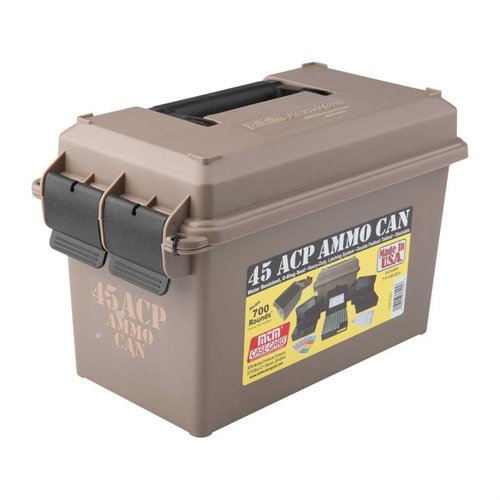 Découvrez la boîte à munitions MTM 45ACP en polymer tan 🟤 : sécurité, confort et protection pour vos munitions en vrac. Prête à transporter!