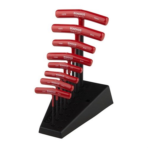 Das T-HANDLE HEX TOOL SET von BONDHUS bietet ergonomische, solide Stahlgriffe mit einer geschweissten Verbindung und einer glatten Beschichtung für besten Grip.
