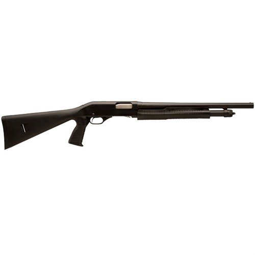 Die Stevens 320 Security Pump 12ga mit 18.5" Lauf und Pistolengriff bietet zuverlässige Pump-Action, Bead Sight und eine Kapazität von fünf-plus-eins.