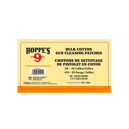 Les patchs de nettoyage HOPPE'S .38-.45 CAL et .410-20 GA sont parfaits pour un entretien efficace de ton arme, garantissant performance et durabilité.