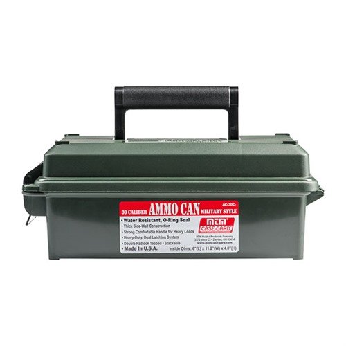La MTM Ammo Can 30 Caliber-Forest Green offre una protezione robusta e impermeabile per le tue munizioni, garantendo durata e sicurezza nel trasporto.