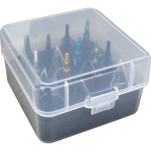 La MTM Broadhead Box può contenere 16 punte fisse o meccaniche, offrendo una protezione sicura e un'organizzazione efficiente per i tuoi accessori da caccia.