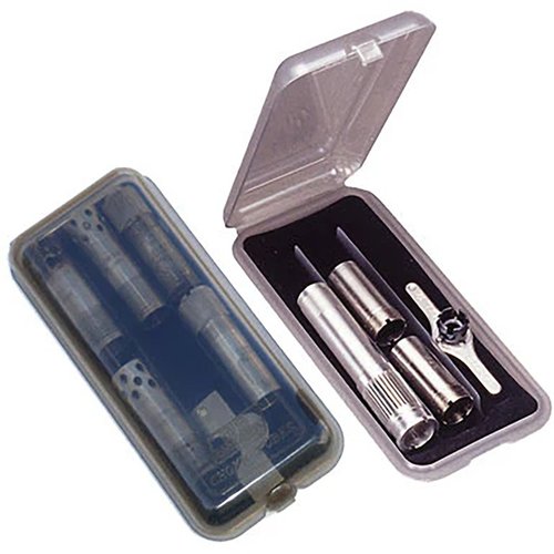 Die MTM Choke Tube Case bietet Platz für 9 reguläre Chokes oder 3 verlängerte Chokes, ideal für eine sichere und organisierte Aufbewahrung deiner Chokes.