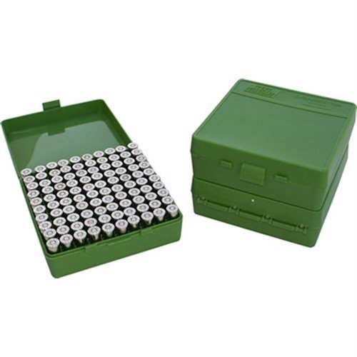 Die MTM Ammo Box bietet Platz für 100 Patronen im Flip-Top-Design, ideal für 40, 10mm und 45 ACP, schützt deine Munition und sorgt für einfache Handhabung.