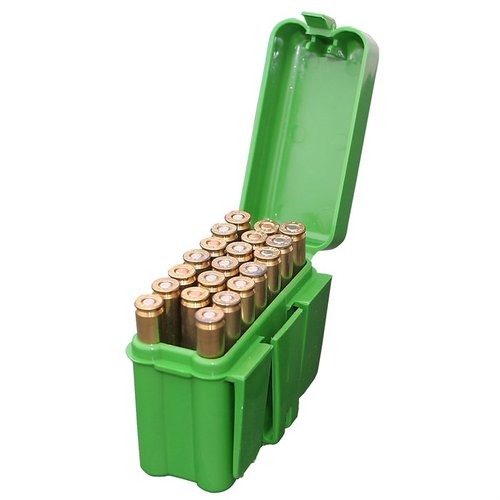 La boîte de munitions MTM de 20 cartouches au style ceinture est idéale pour le 300 Winchester Mag, 45-70 et 7mm Rem, offrant une protection optimale et un accès rapide.