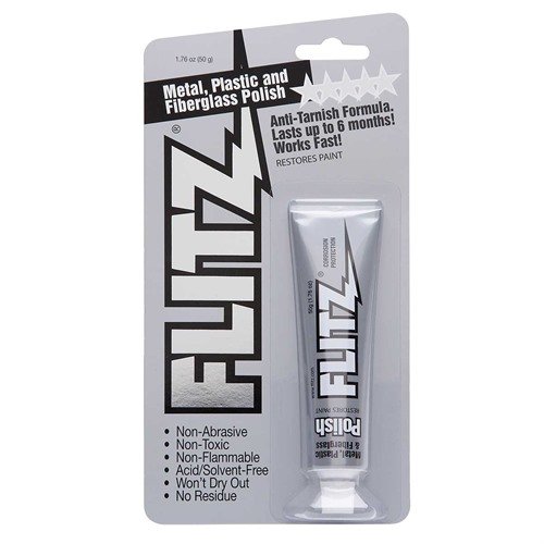 Mit FLITZ POLISH erhältst du ein nicht-abrasives Politur, das Korrosion und Rost entfernt, ohne die Oberfläche zu beschädigen, und bis zu 6 Monate Schutz bietet.