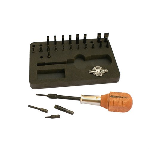 Il set di cacciaviti magnetici Grace USA Gunsmith, con 24 punte di precisione in acciaio S-2, offre controllo eccezionale e organizzazione per la manutenzione delle armi.