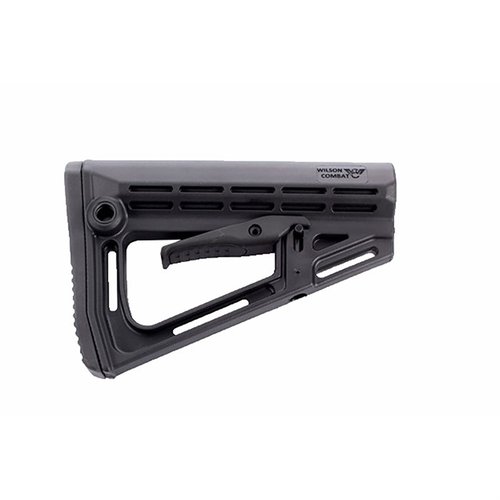 Améliore ton AR-15 avec la crosse WILSON COMBAT, légère, ajustable, en polymère renforcé, avec un design tactique et des ports de sangle QD.