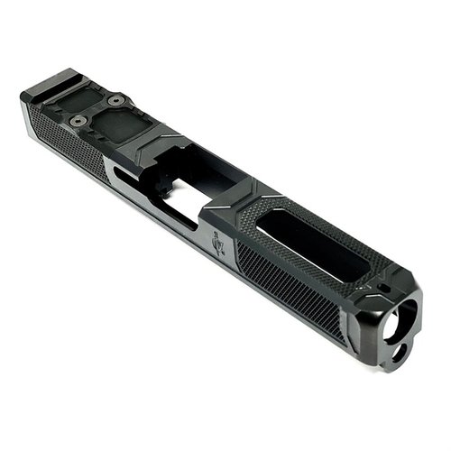 Améliore ton Glock 20 Gen 3 avec la glissière EXECUTIVE CARRY V5, dotée de rainures en diamant, d'une finition QPQ Nitride et compatible avec les optiques Trijicon.