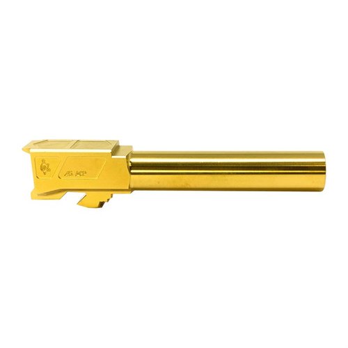Découvre le MATCH GRADE CROWNED BARREL pour Glock 21, fabriqué en acier inoxydable 416R, avec un revêtement TiN pour une résistance accrue et une précision améliorée.