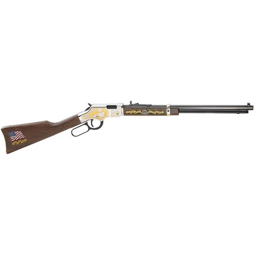 Der Henry Golden Boy Military Service Tribute .22 LR bietet ein elegantes Design mit einem 20" blauen Oktagonlauf, 16 Schuss Magazin und einem hochwertigen Nussbaum-Schaft.