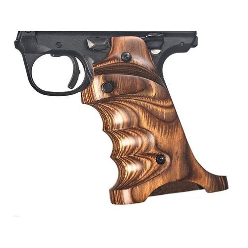 Die LAMINATE GRIPS für Ruger Mark IV 22/45 bieten Daumen- und Fersenauflage sowie Fingerkerben für einen entspannten, stabilen Halt. CNC-gefräst aus laminiertem Holz.