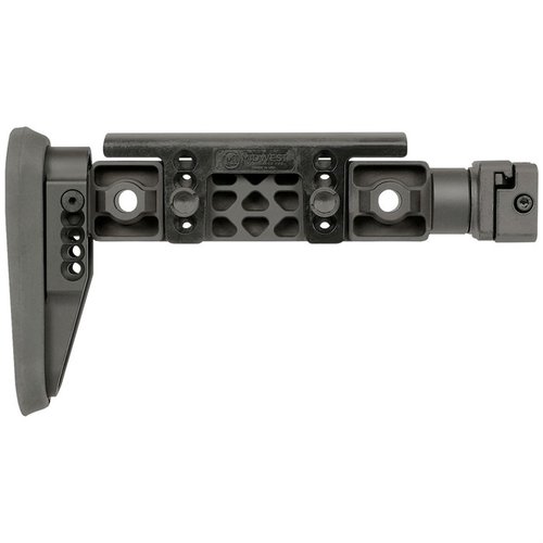Die ALPHA SERIES FIXED BEAM STOCKS bieten eine verstellbare Wangenauflage, robuste Konstruktion aus Stahl und Polymer sowie eine einfache Montage auf 1913 Rails.