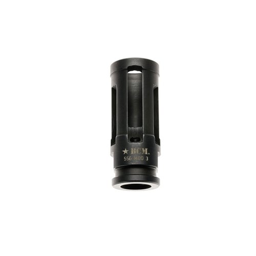 Le compensateur BCMGUNFIGHTER Mod 3-5.56 réduit le recul, la montée du canon et le bruit, tout en offrant une résistance à la corrosion grâce à son traitement Nitride.