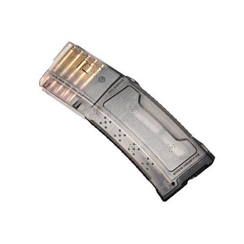 Das Strike AR-15 Magazin (10 Runden) bietet eine hohe Zuverlässigkeit mit Anti-Tilt-Follower, AccuRamp-Design und rutschfesten Fingerkerben für optimalen Halt.