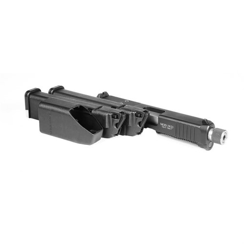 Transforme ton Glock 19/23 Gen 5 en 22lr avec ce kit de conversion, idéal pour l'entraînement, incluant deux chargeurs de 15 coups et un canon fileté de 4,5".