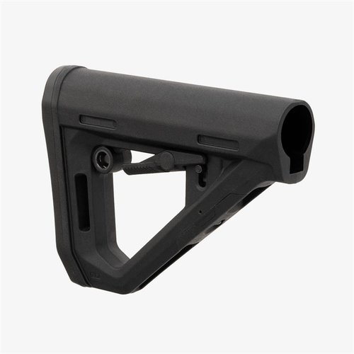 Il DT Carbine Stock di MAGPUL offre regolazioni rapide, maggiore stabilità, e un design antiscivolo, compatibile con tubi Mil-Spec per prestazioni superiori.