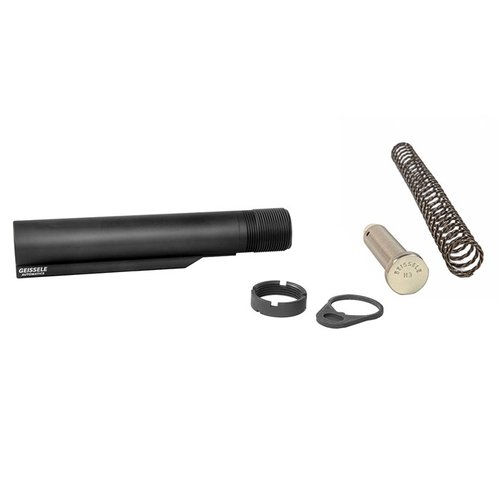 Il Buffer Tube Geissele Premium Mil-Spec offre 6 posizioni, è realizzato in alluminio 7075-T6 e include la molla Super 42 per una maggiore affidabilità.