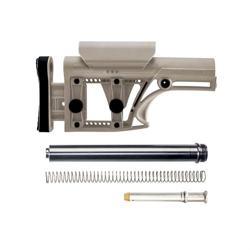 L'MBA-1 Buttstock offre regolazione della lunghezza e del rialzo del poggiaguancia, è leggero e include un sistema di buffer A2 per un'ottima personalizzazione.