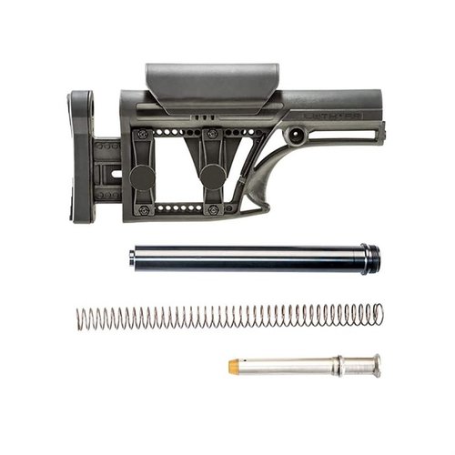 Le MBA-1 est une crosse réglable légère pour ton AR .308/7.62, avec tube A2, buffer standard et ressort, offrant des points d'attache pour sangle.