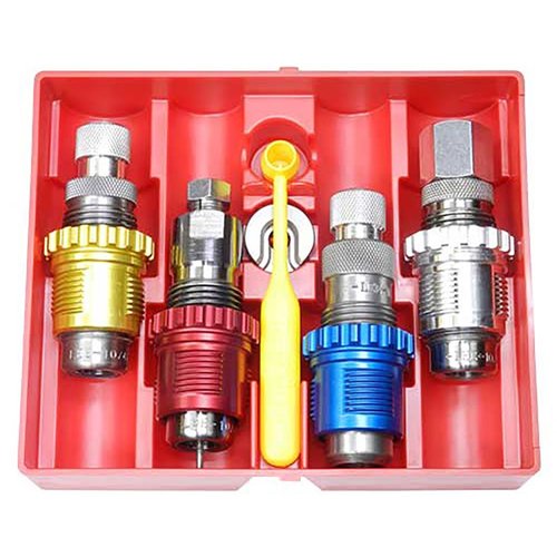 Das Lee Breech Lock Carbide 4-Die Set für 9mm Luger bietet alles, was du brauchst: Full Length Sizing Die, Bullet Seating Die und mehr, inklusive Universal Shell Holder.