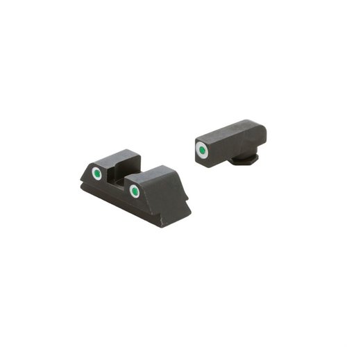 Il set di mirini AMERIGLO® Classic Tritium offre visibilità in tutte le condizioni di luce, con tritio verde e contorni bianchi, perfetto per Glock® 42, 43, 43X, 48.
