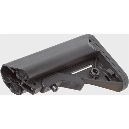 Il LMT SOPMOD Buttstock offre un comfort superiore con il suo pad in gomma, un miglior contatto guancia-stock, e compartimenti impermeabili per riporre accessori.