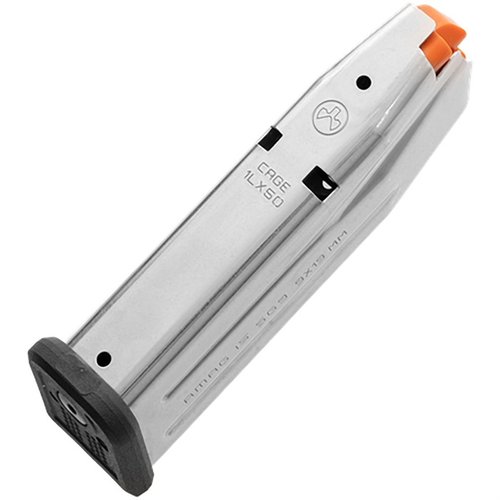 L'AMAG 15 SG9 è un caricatore 9mm per SIG P320 Compact, realizzato in acciaio inox, con indicatori di capacità e fondo rimovibile per una manutenzione facile.