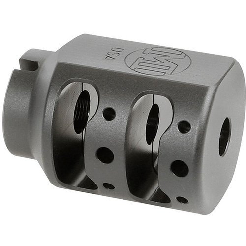 Der ALPHA TANK BRAKE reduziert den Mündungshochgang dank seines Dual Chamber Designs. Hergestellt aus 416 Edelstahl und in Black Nitride erhältlich. Lebenslange Garantie!