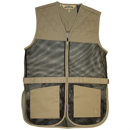 Il gilet da tiro BOB ALLEN in rete offre leggerezza e ventilazione, con pad duali per tiratori destrorsi e mancini, tasche frontali ampie e compatibilità Insert-A-Pad.