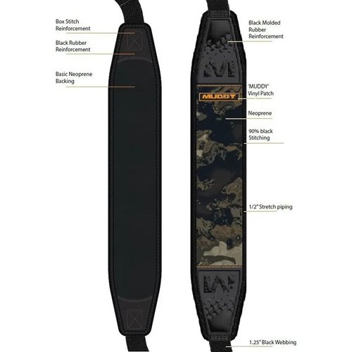 Die MUDDY PATHFINDER SLING bietet maximalen Komfort durch flexibles Neopren, einen Anti-Rutsch-Gripper und einen integrierten QD-Mount für schnelle Befestigung.