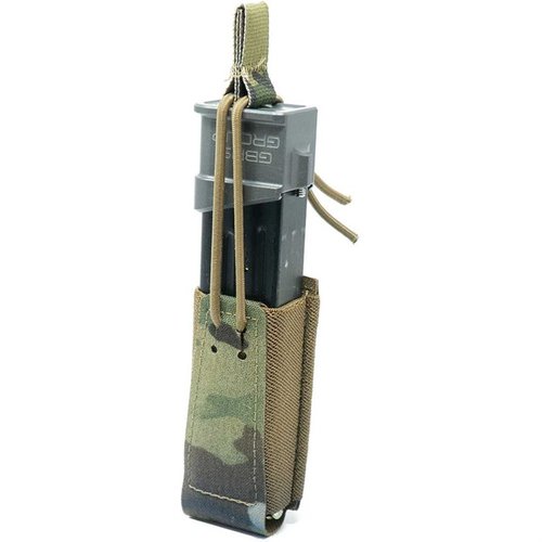 Die GBRS Group Single Pistol Mag Pouch bietet MOLLE/BELT Kompatibilität, abnehmbare Bungee-Retention und passt auf die meisten doppelt gestapelten Magazine.
