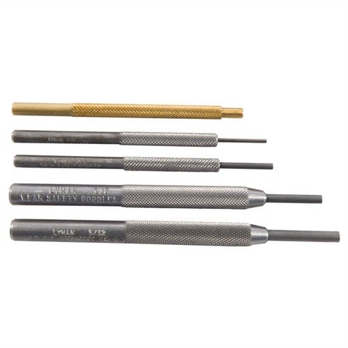 Il set di punzoni PISTOL PUNCH SET di LYMAN include cinque punzoni in acciaio e ottone, progettati per smontare e rimontare pistole con precisione e sicurezza.
