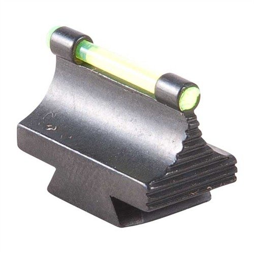 Die RIFLE FIBER OPTIC GLOW 45-MR Front Sight bietet präzise Sicht für Gewehre, aus Stahl gefertigt, mit einem eleganten Design und leuchtenden Optikstäben in Orange oder Grün.