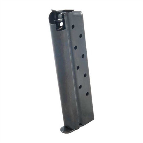 Caricatore 1911 9RD in acciaio blu, robusto e di alta qualità, con follower piatto per alimentazione sicura e compatibile con diverse munizioni.