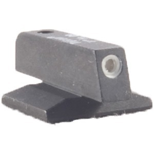 Mirino anteriore dovetail in tritio, facilmente sostituibile, con punto luminoso per visibilità in condizioni di scarsa illuminazione e anello bianco per maggiore precisione.