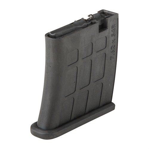 Les chargeurs détachables Pro Mag 5RD en polymère noir sont compatibles avec la plupart des Mosin-Nagant, offrant fiabilité et facilité d'alimentation.