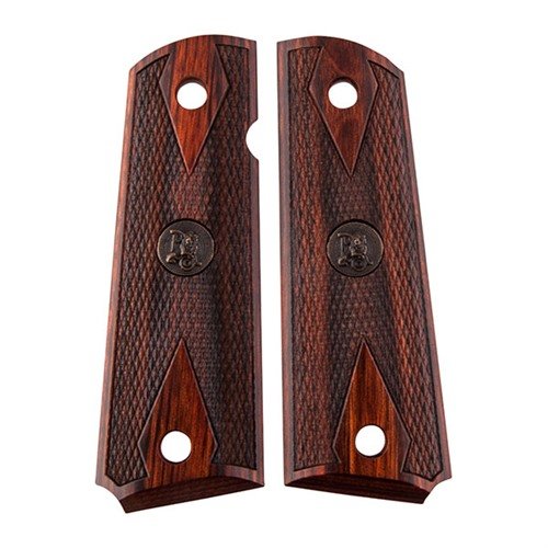 Le impugnature 1911 American Legend di Pachmayr offrono un design elegante in rosewood con checkering pulito e medaglione, adatte per 1911 Governmetn e Commander.