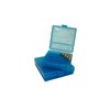 Le scatole per munizioni FLIP TOP PISTOL di MTM Case-Gard offrono un trasporto sicuro e pratico per 100 cartucce, con superficie resistente e impilabili.