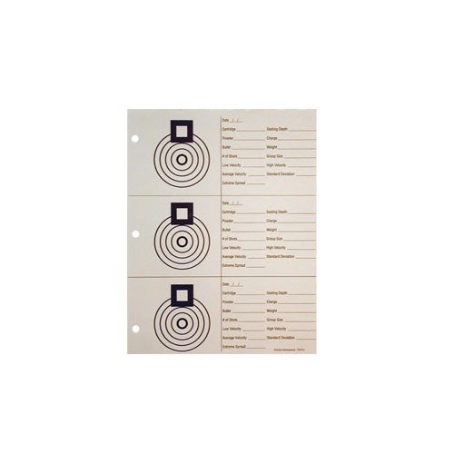Il nostro Target per Sviluppo Cariche include tre bersagli benchrest da 100 yard, spazi per informazioni e sono perforati per un raccoglitore. Venduto in pacchi da 25.