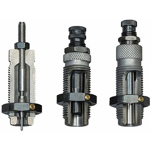 Das RCBS 3-DIE CARBIDE TAPER CRIMP SET für 9MM LUGER bietet eine carbide sizer die für ölfreies Laden, plus eine expander die und eine seater die für präzise Crimpung.