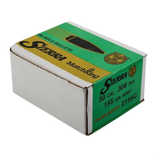 I proiettili MATCHKING 30 CAL 155GR PALMA HPBT offrono precisione record a lungo raggio, con un design aerodinamico per tiratori esperti.