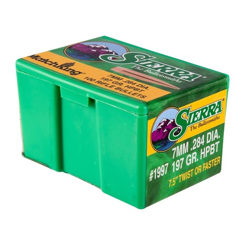 Le palle MatchKing® 7MM (0.284") 197GR Hollow Point Boat Tail offrono prestazioni balistiche superiori, ideali per competizioni di tiro a lungo raggio.